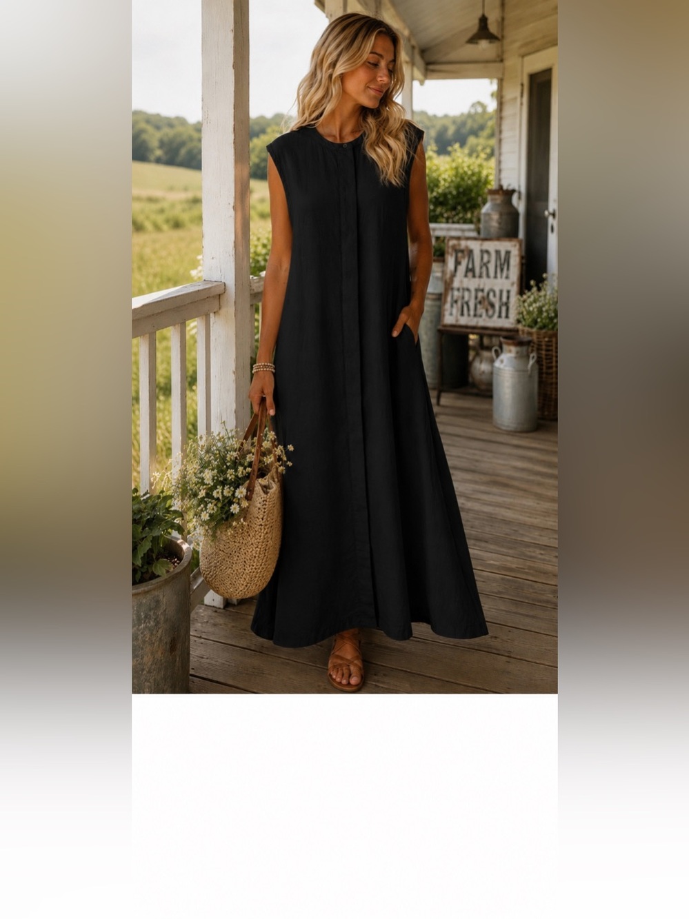 NWT J.Crew Sleevelss Medium 8/10 Black 100% Linen Maxi Dress Lagenlook {No belt}